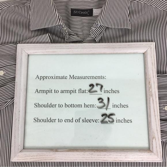 St. Croix Men Button Down Shirt Long Sleeve Black White Stripes Made In Italy XL - Picture 8 of 9